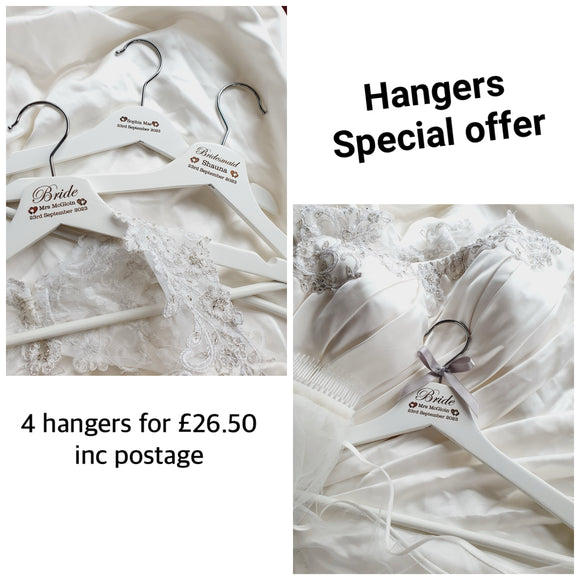 4 for £26.50 Lasered engraved bridal hangers